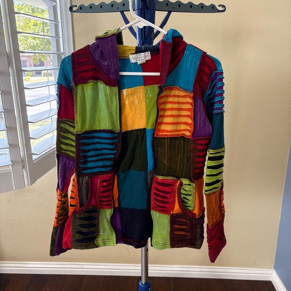 The Collection Royal Womens S Colorful Patchwork Nepal Zip Hoodie Y2K **No Zip - Picture 3 of 15